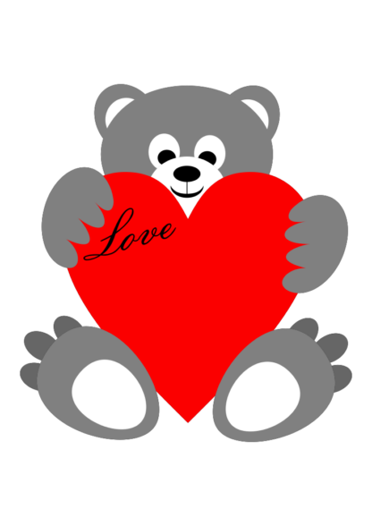 Valentine Teddy Bear Holding Heart Clipart Free SVG File
