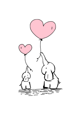 Hand Drawn Elephants holding Heart Balloons Clipart - free svg file for members