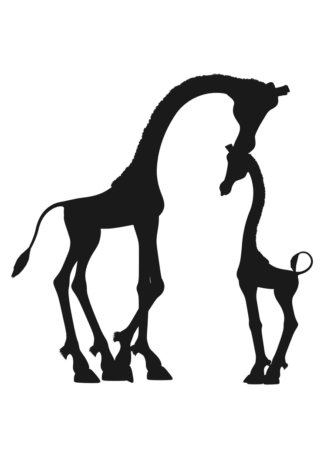 Adult Giraffe kissing Baby Giraffe Silhouette Free SVG File