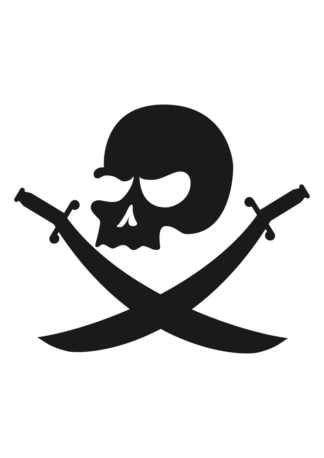 Pirate Skull and Sabers Logo Black and White Clipart Free SVG File