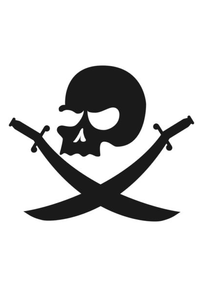 Pirate Skull and Sabers Logo Black and White Clipart Free SVG File