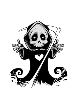 Cute Death Skeleton with Scythe Black and White Clipart - free svg file for members