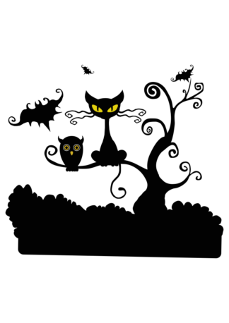 Cat Bat Owl Tree Halloween Scene Clipart - free svg file for members