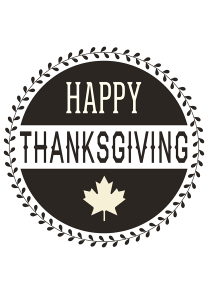 Canada Happy Thanksgiving Black and White Clipart Free SVG File