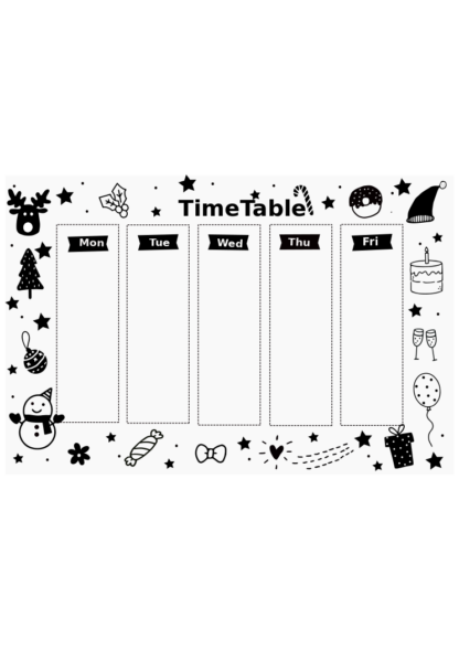 Christmas Time Table Black and White Clipart Free SVG File