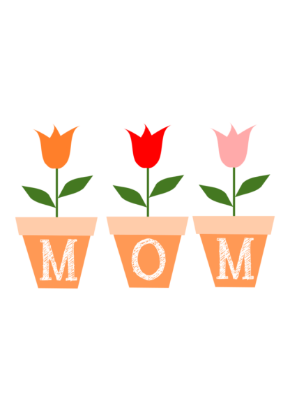 Mom Letter Tulips in Flower Pots Clipart Free SVG File