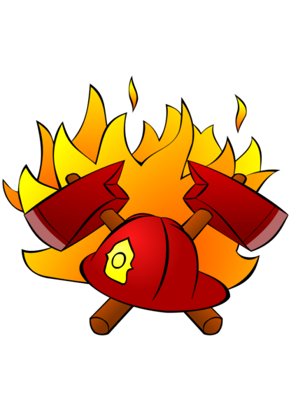 Fireman Hat Crossed Axes and Flames Logo Clipart Free SVG File