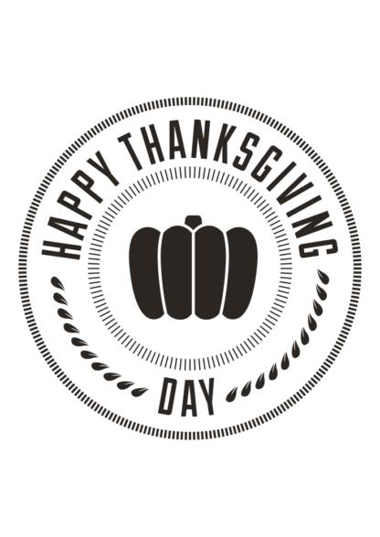 Happy Thanksgiving Day Logo Black and White Clipart Free SVG File