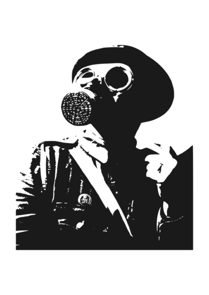 WW1 Soldier in Gas Mask Black and White Clipart Free SVG File