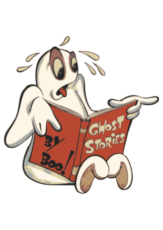 Ghost stories by boo, dog reading Book Clipart Free SVG File