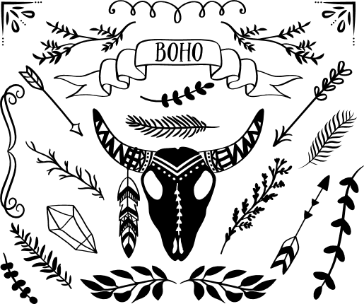 boho-design-leaves-buffalo-skull-free-svg-file-SvgHeart.Com