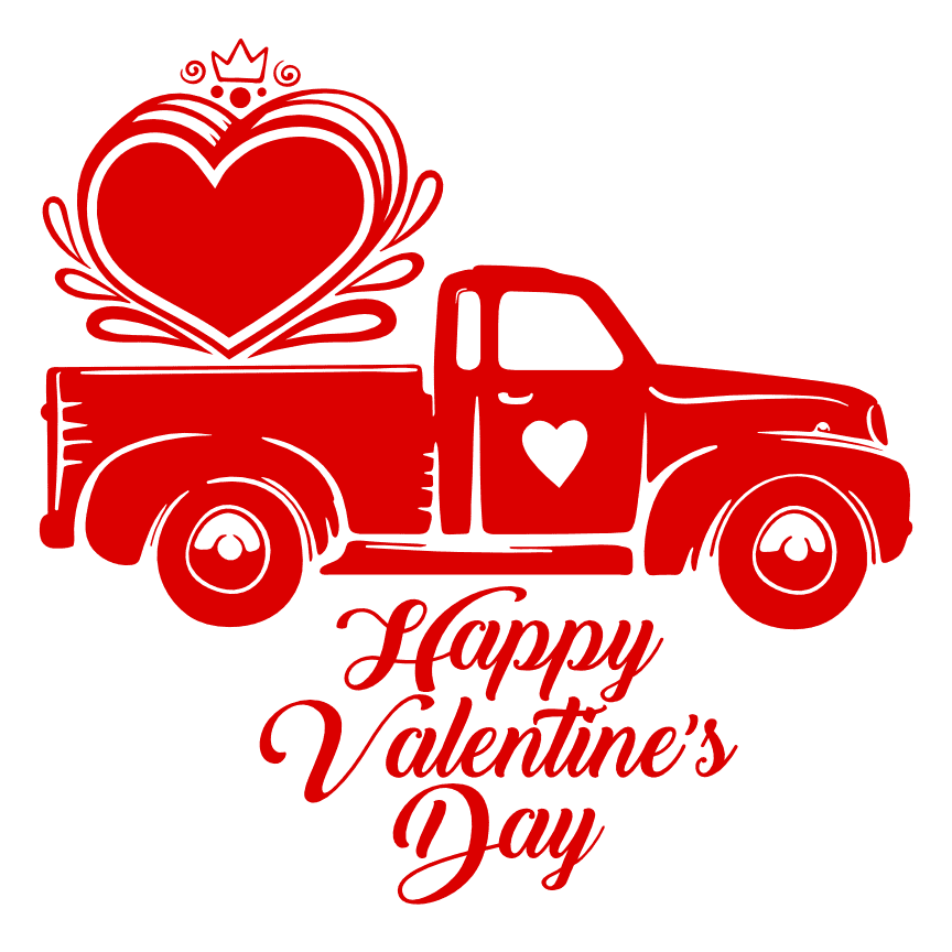 Happy Valentine's Day Truck, Love Free Svg File - SVG Heart
