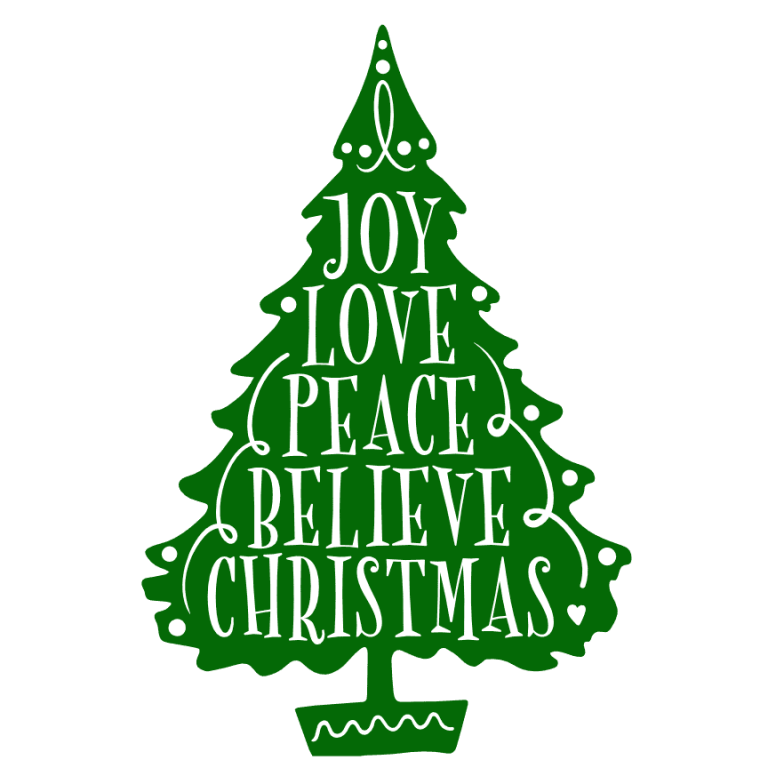 Joy Love Peace Believe Christmas Tree, Holiday Free Svg File - SVG Heart