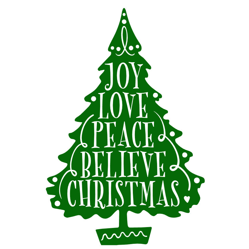 Joy Love Peace Believe Christmas Tree, Holiday Free Svg File | SVG Heart