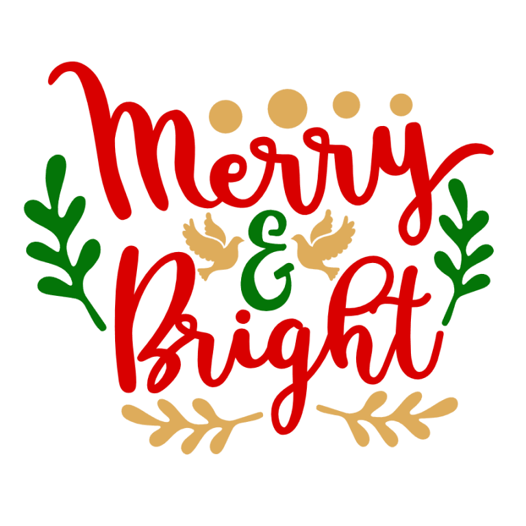 Merry And Bright, Christmas Free Svg File SVG Heart