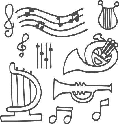 music-elements-sheet-french-horn-harp-free-svg-file-SvgHeart.Com