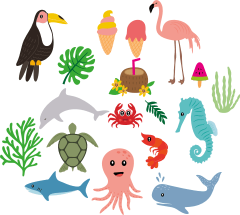 tropical-and-sea-animals-bundle-flamingo-octopus-turtles-free-svg-file-SvgHeart.Com