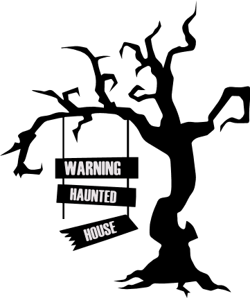 warning haunted house, tree without leaves, halloween free svg file ...