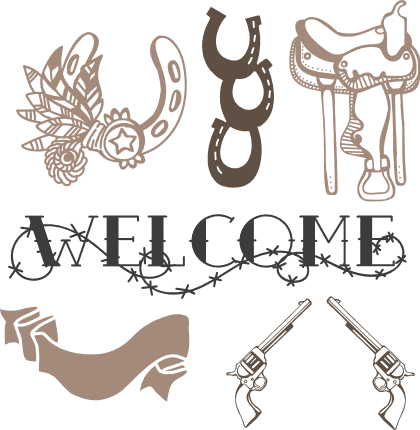 western-bundle-welcome-sign-horseshoes-guns-horse-saddle-free-svg-file-SvgHeart.Com