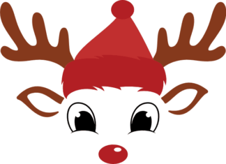 cute reindeer face with hat, christmas - free svg file for members