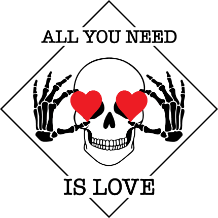 all you need is love, skull with heart eyes, valentines day - free svg file for members