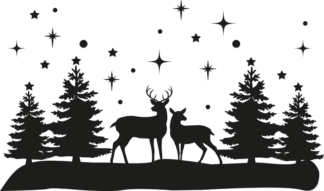 winter scene, deer, trees, night star sky - free svg file for members