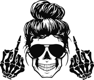 messy bun skull showing middle fingers, fuck you all, funny - free svg files for members