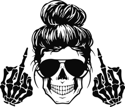 messy bun skull showing middle fingers, fuck you all, funny - free svg files for members