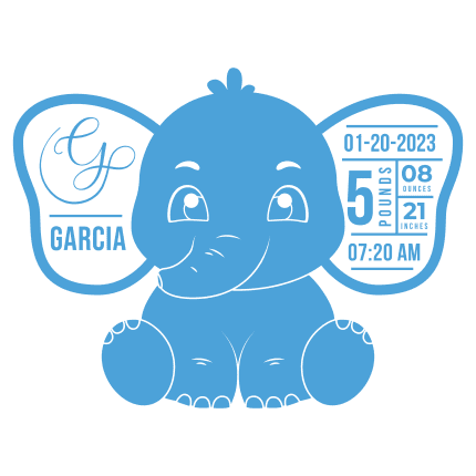 Baby birth stats, cute boy elephant, Personalized Newborn Gift - free svg file for members