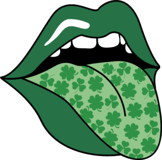 Green mouth, lips, tongue out, clover leaves, saint patricks day - free svg file for members