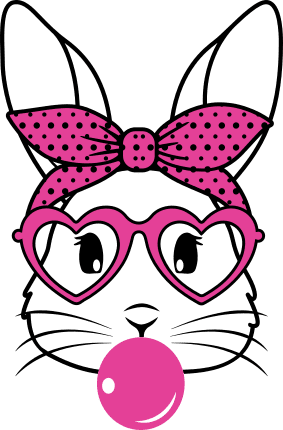 Cute bunny with bandana, glasses and bubblegum clipart image - free svg file for members