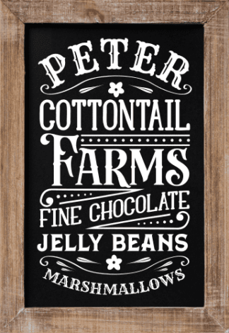 Peter cottontail farms, fine chocolate, jelly beans, marshmallows - free svg file for members