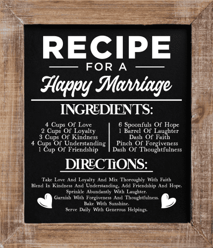 Recipe For A Happy Marriage Wedding Wall Art Gift Free Svg File For 