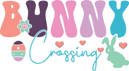 Bunny crossing, groovy text, onesie easter design free svg file