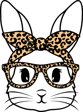 Cute Bunny face with glasses, leopard bandana, easter clipart image - free svg file for members