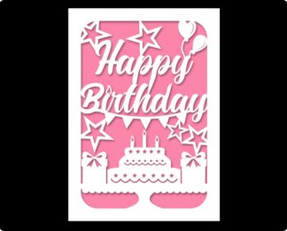 Happy birthday greeting card, cake, baloons, birthday gift - free svg file for members
