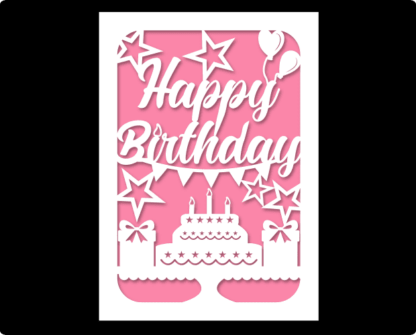 Happy birthday greeting card, cake, baloons, birthday gift - free svg file for members