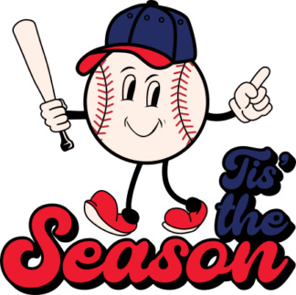 Tis the season, baseball ball holding bat, happy face - free svg file for members