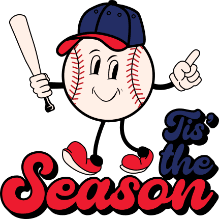 Tis the season, baseball ball holding bat, happy face - free svg file for members