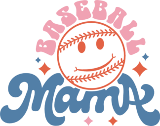 Baseball mama, smiley emoji clipart image, tshirt design for a baseball fan mom free svg file