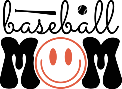 Baseball mom, baseball ball and bat, smiley emoji free svg file
