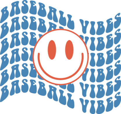 Baseball vibes, echo stacked text, smiley emoji free svg file