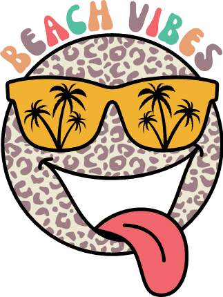 Beach vibes, Leopard smiley face with tongue out and sunglasses - free svg file for members