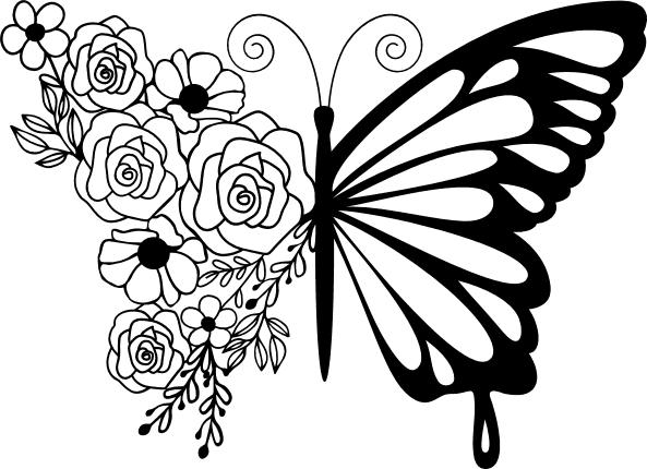 Floral Butterfly Clipart Image, Half Butterfly And Half Flowers