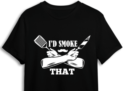 Hands holding spatula and knife, I would smoke that, funny BBQ apron design - free svg file for members