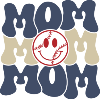 Mom, echo stacked text, baseball ball with smiley emoji, tshirt design - free svg file for members