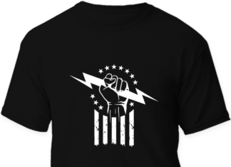 Electrician hand holding lightning flash, USA flag, t shirt design - free svg file for members
