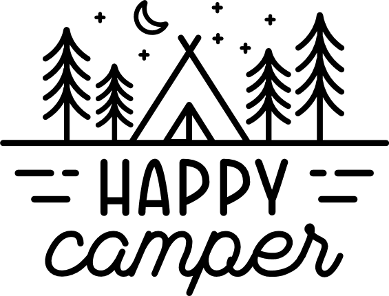 Happy camper sign, trees outline, camping t shirt design - free