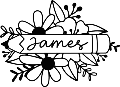 Personalized name, pencil and flowers clipart image, school book decoration - free svg file for members