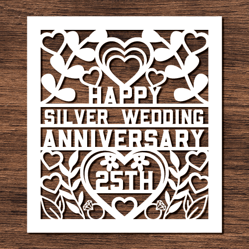 Floral greeting card, Happy silver 25th wedding anniversary - free svg file for members